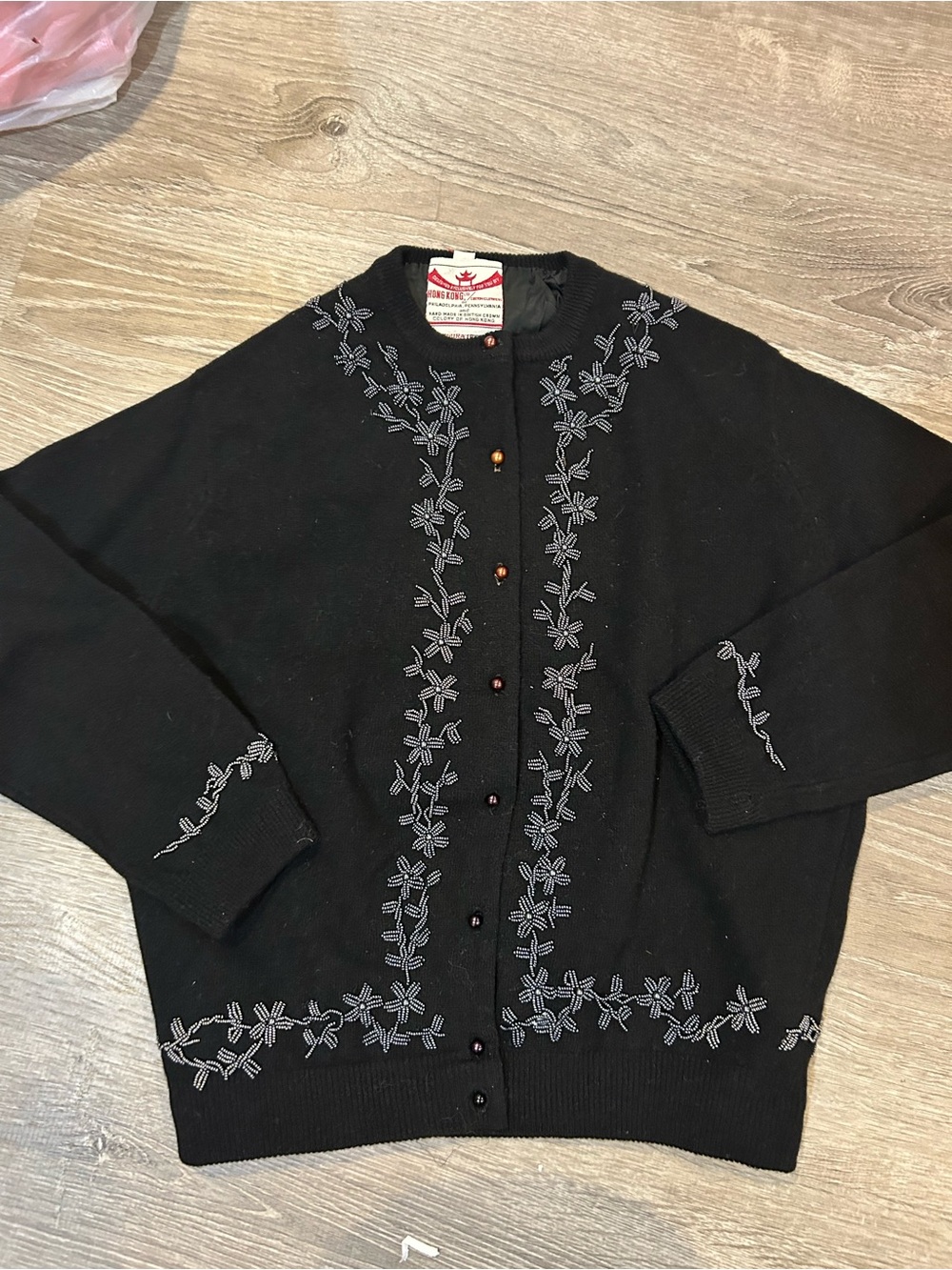 Black Embroidered Button-Front Women's Cardigan Sweater